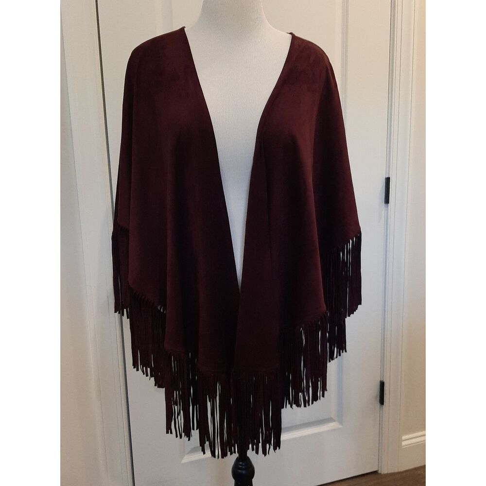 WHBM Cabernet Fringe Cape Poncho NWT One Size Boho Western
